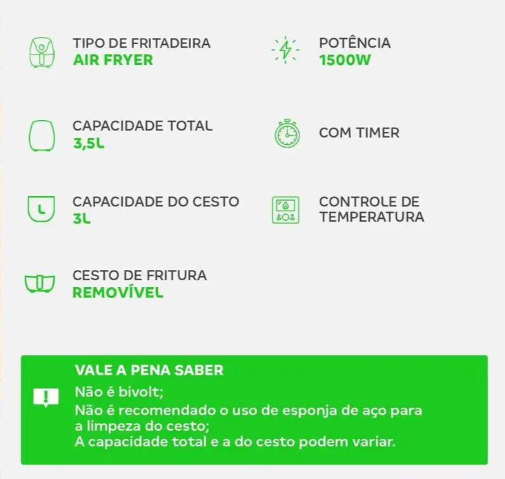 Fritadeira Elétrica sem Óleo/Air Fryer Mondial - 220V