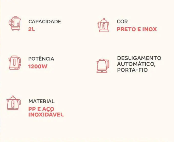 Chaleira Elétrica Mondial Pratic