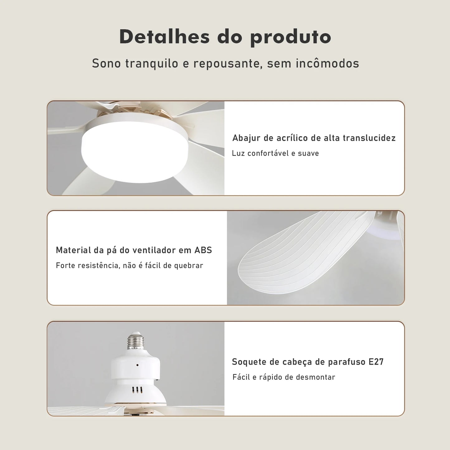 Ventilador de teto c/ entrada de lâmpada