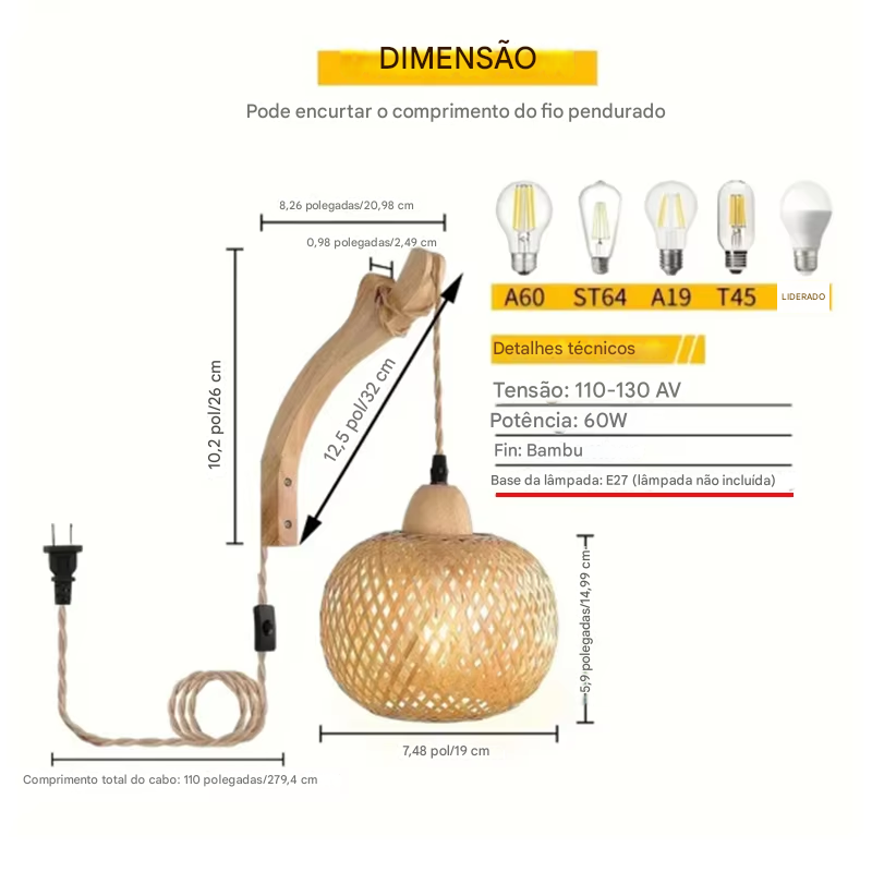 Luminária pendente bambu